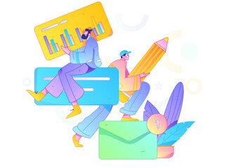 Flat vector illustration of business people operating work scene
