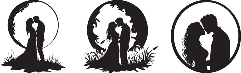 Silhouette of a couple kissing under the moonlight, Valentines Day vector silhouette