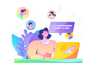 Flat vector illustration of business people operating work scene
