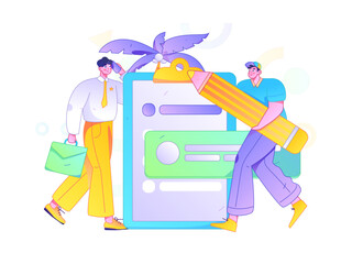 Flat vector illustration of business people operating work scene
