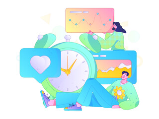 Flat vector illustration of business people operating work scene
