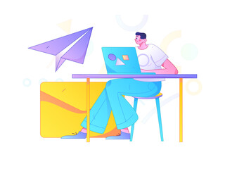 Flat vector illustration of business people operating work scene
