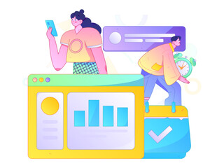 Flat vector illustration of business people operating work scene
