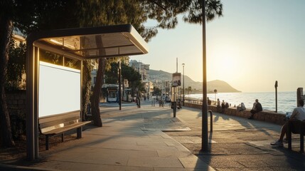 Serene seaside promenade at sunset, perfect for relaxation and leisure activities.