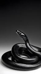 Obraz premium Majestic Black Snake wallpaper with Shiny Scales and Intense Amber Eyes, Displaying Its Graceful and Powerful Beauty.