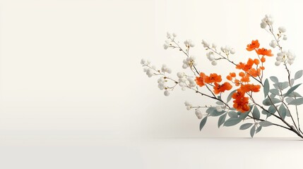 A serene arrangement of delicate flowers in white and orange hues against a minimalist background, creating a calming aesthetic.