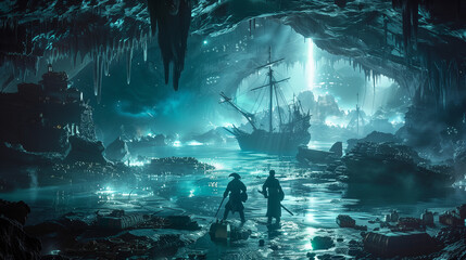 A pirate's treasure trove in a mysterious cave. AI Generated