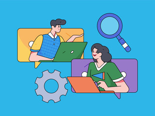 Flat vector illustration of business people operating work scene
