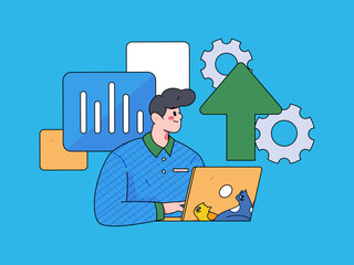 Flat vector illustration of business people operating work scene
