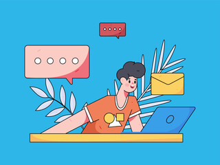 Flat vector illustration of business people operating work scene
