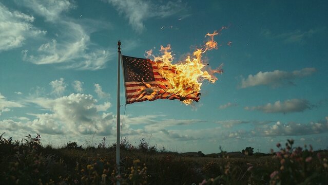 fire in american flag