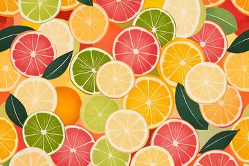 Vibrant Citrus Fruit Slices Background  Lemons  Oranges  Limes  Grapefruits