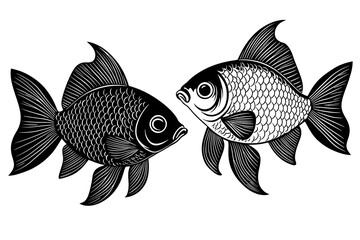 Two Black and White Fish Illustration  Aquatic Life  Nature  Design Element  Monochrome