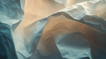 Fototapeta premium Softly crumpled paper with delicate shadows and light during the late afternoon in a subtle setting