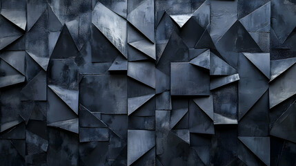 Fototapeta premium Abstract Dark Gray Geometric 3D Wall Texture Background of Interlocking Polygonal Shapes