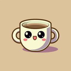 Cute Face Coffee Cup Simple Cartoon Illustration