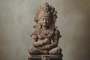 Fototapeta premium A mayan worship statue against a neutral backdrop, capturing intricate details.