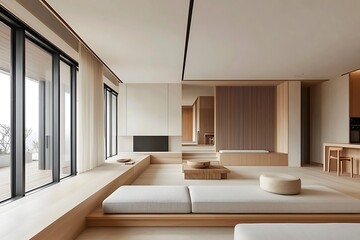 Fototapeta premium Modern minimalist interior design featuring Scandinavian elements.