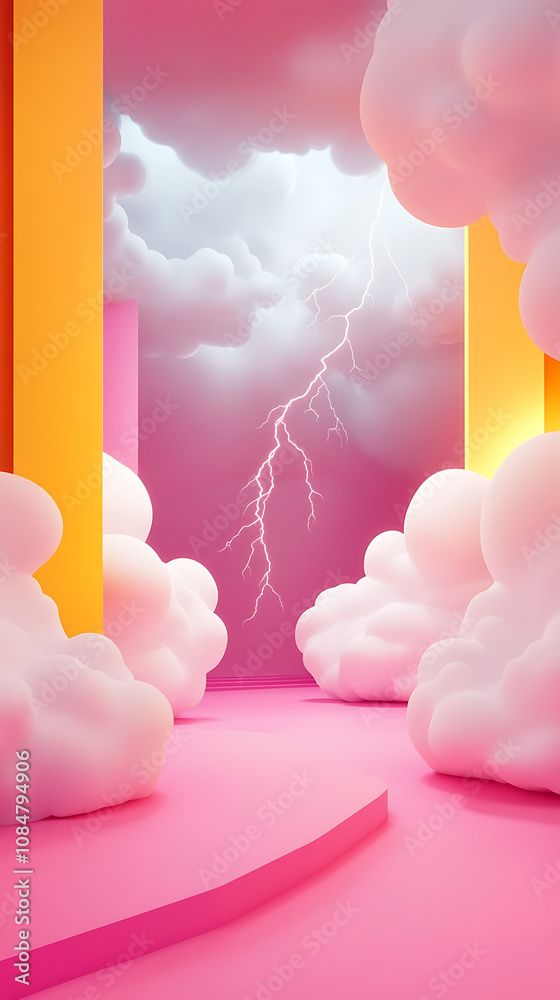 Poster lightning 3d rendering minimalist room in vertical background