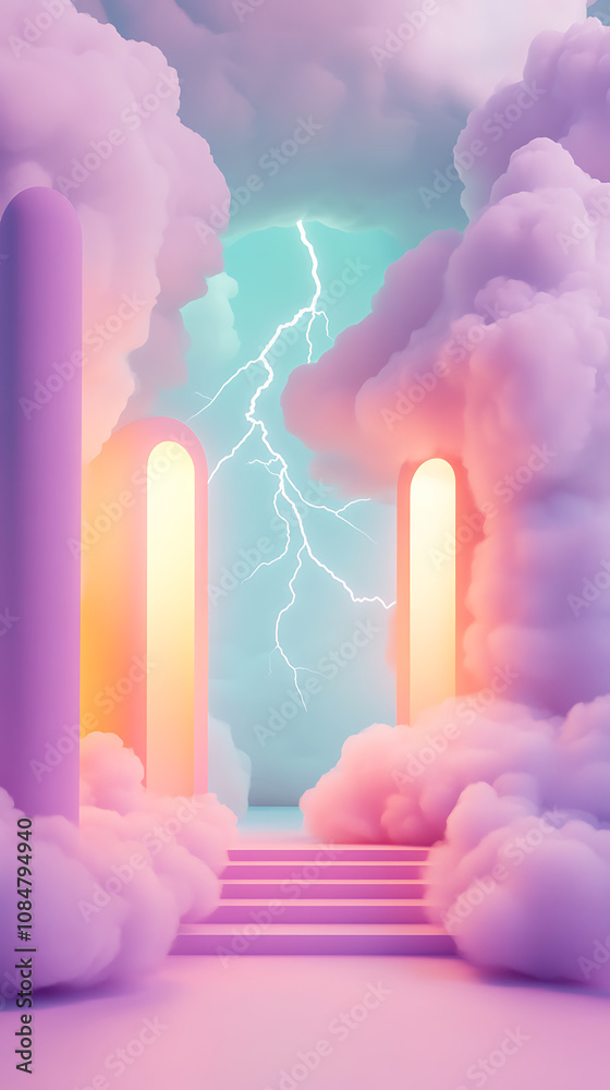 Poster lightning 3d rendering minimalist room in vertical background