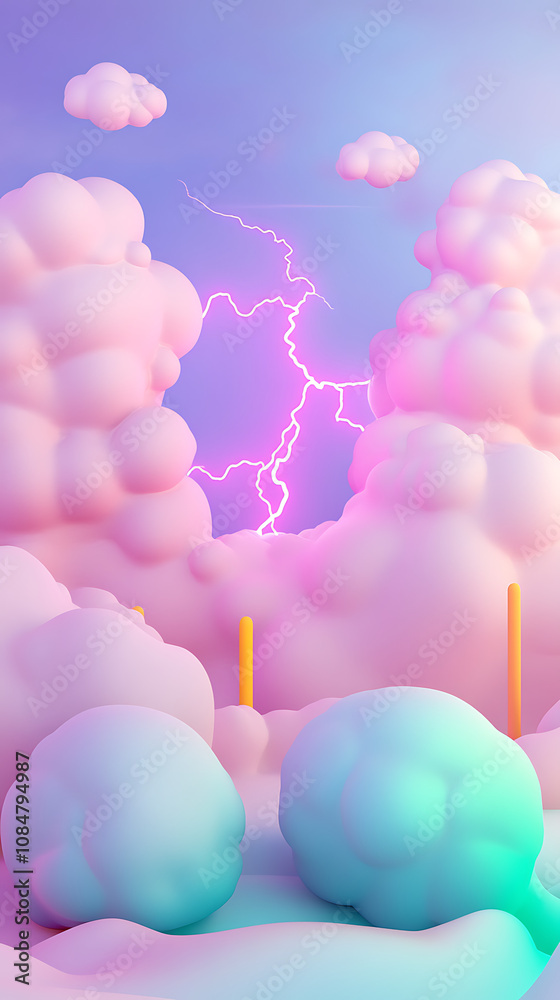 Poster lightning 3d rendering minimalist room in vertical background