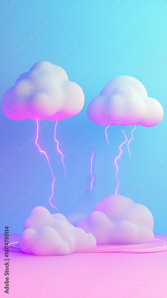 Poster lightning 3d rendering minimalist room in vertical background