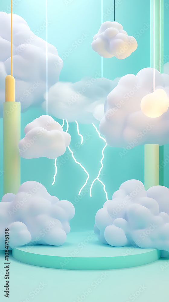 Poster lightning 3d rendering minimalist room in vertical background