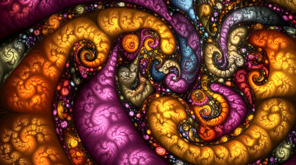 Fototapeta premium Abstract Fractal Art: Swirling, Colorful Spirals in Vivid Hues, Creating a Psychedelic, Organic Background Image