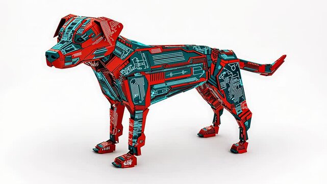 wireframe A futuristic, robotic dog design featuring vibrant colors and technological patterns, innovation and creativity.