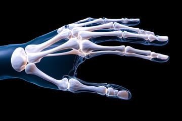 Obraz premium Minimalist graphic of a single X-ray hand bone, with clean lines and a dark background