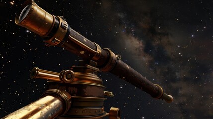 A classic telescope with augmented reality overlays showing celestial objects, set under a starry night sky, symbolizing the fusion of ancient stargazing tools and modern astronomical knowledge