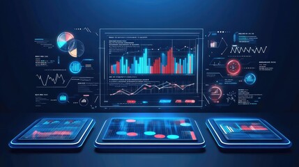 Modern Data Analysis Interface with Interactive Graphs and Visualizations for Business and Technology Insights in a Futuristic Setting