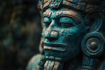 Fototapeta premium Close-up of a mayan statue, reverently crafted to honor ancient deities.