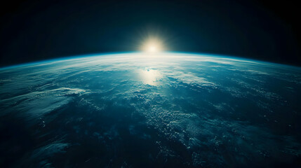 Obraz premium Stunning Earthrise Photo: Planet Earth Viewed from Space, Sun Rising Over the Horizon, Awe-Inspiring Cosmic View