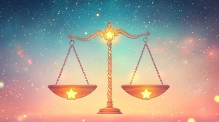 A heart-shaped scale with stars on each side, symbolizing the balance between love and self-care in the Libra zodiac sign
