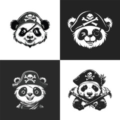 Obraz premium Pirate panda head logo design vector vintage