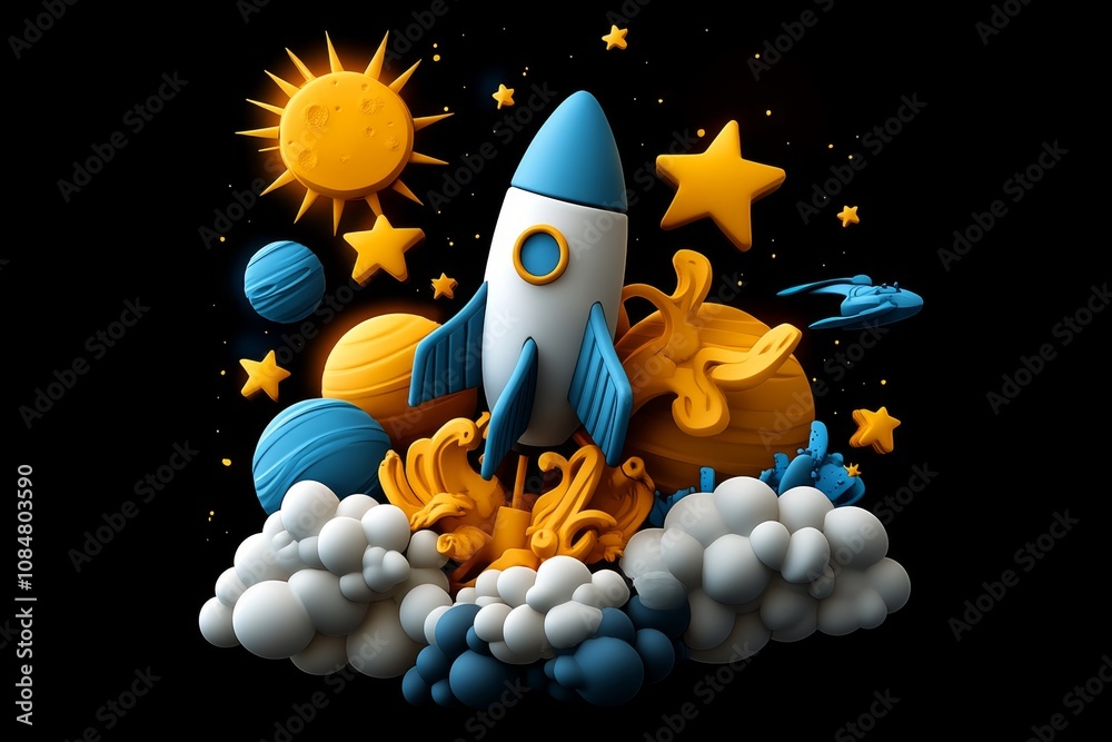 Poster pixel art of a universe with planets, stars, and a tiny spaceship, retro 8-bit style with vibrant co
