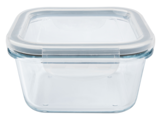 Food container with lid. Food storage. Glass container with plastic lid. Empty lunchbox or lunch box. Food container, dishware, tableware for refrigerator. Container for breakfast, lunch, dinner