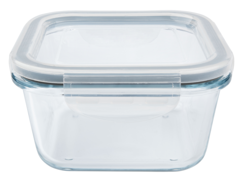Food container with lid. Food storage. Glass container with plastic lid. Empty lunchbox or lunch box. Food container, dishware, tableware for refrigerator. Container for breakfast, lunch, dinner