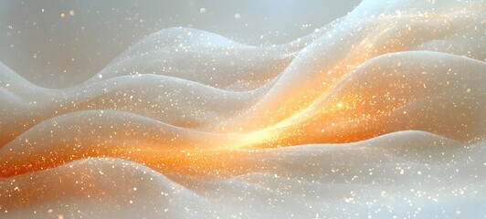 Fototapeta premium An ethereal, flowing wave of soft white and golden hues, creating a dreamy atmosphere with sparkling highlights. Ideal for backgrounds or abstract designs.