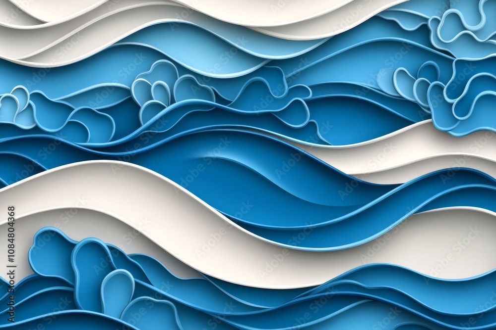 Aufkleber Simple wave pattern in soft blues and whites, minimalist and calming design