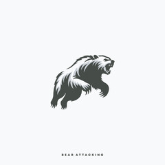 Roaring Bear logo vector illustration in ink drawing style