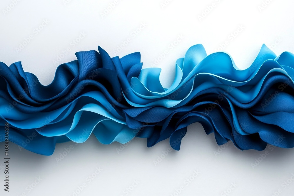 Poster abstract wave shapes in various blue hues, simple and clean on a white background