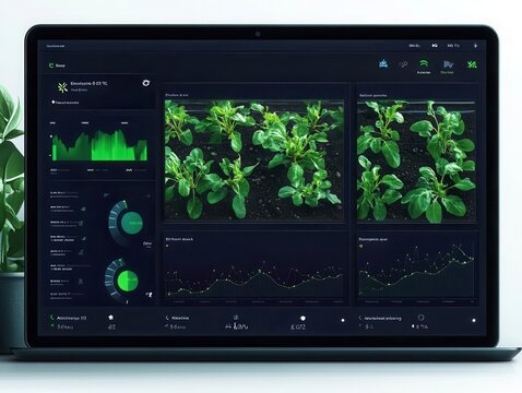 A digital dashboard showing crop growth metrics over time, Data Tracking, Informative and precise