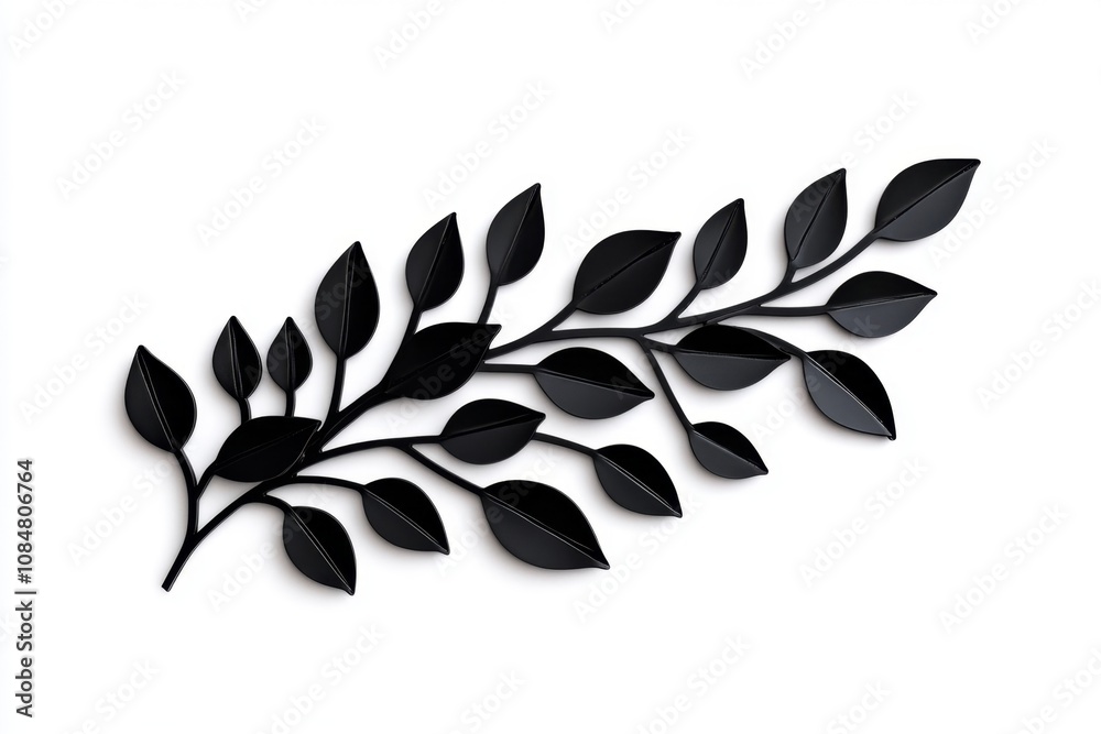 Poster clean line drawing of a wooden branch with a few leaves, minimalist and elegant