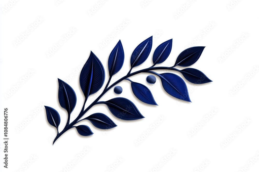 Poster clean line drawing of a wooden branch with a few leaves, minimalist and elegant