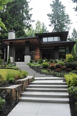 Newly constructed luxury home in Bellevue, WA, highlighting modern design features.