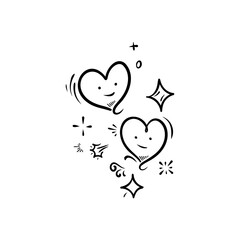 Cute heart characters full of joy and sparkling elements expressing love