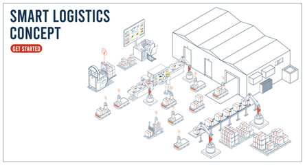Smart logistics combines warehouse management and IoT transportation to optimize supply chain operations concept. Vector illustration eps10