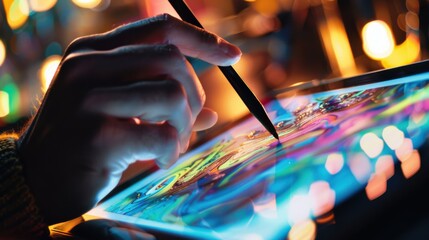 A digital artist creating artwork on a high-resolution tablet, Artistic creativity scene, Contemporary style